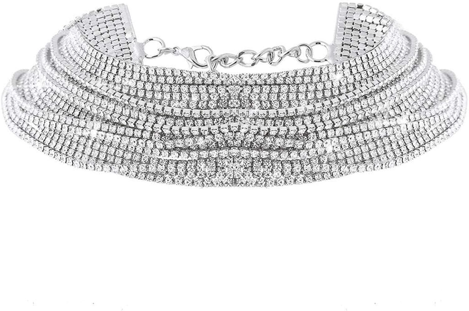 Nicute Fashion Rhinestones Necklaces Layered Choker Necklaces Crystal Body Chain Festival Party N... | Amazon (US)