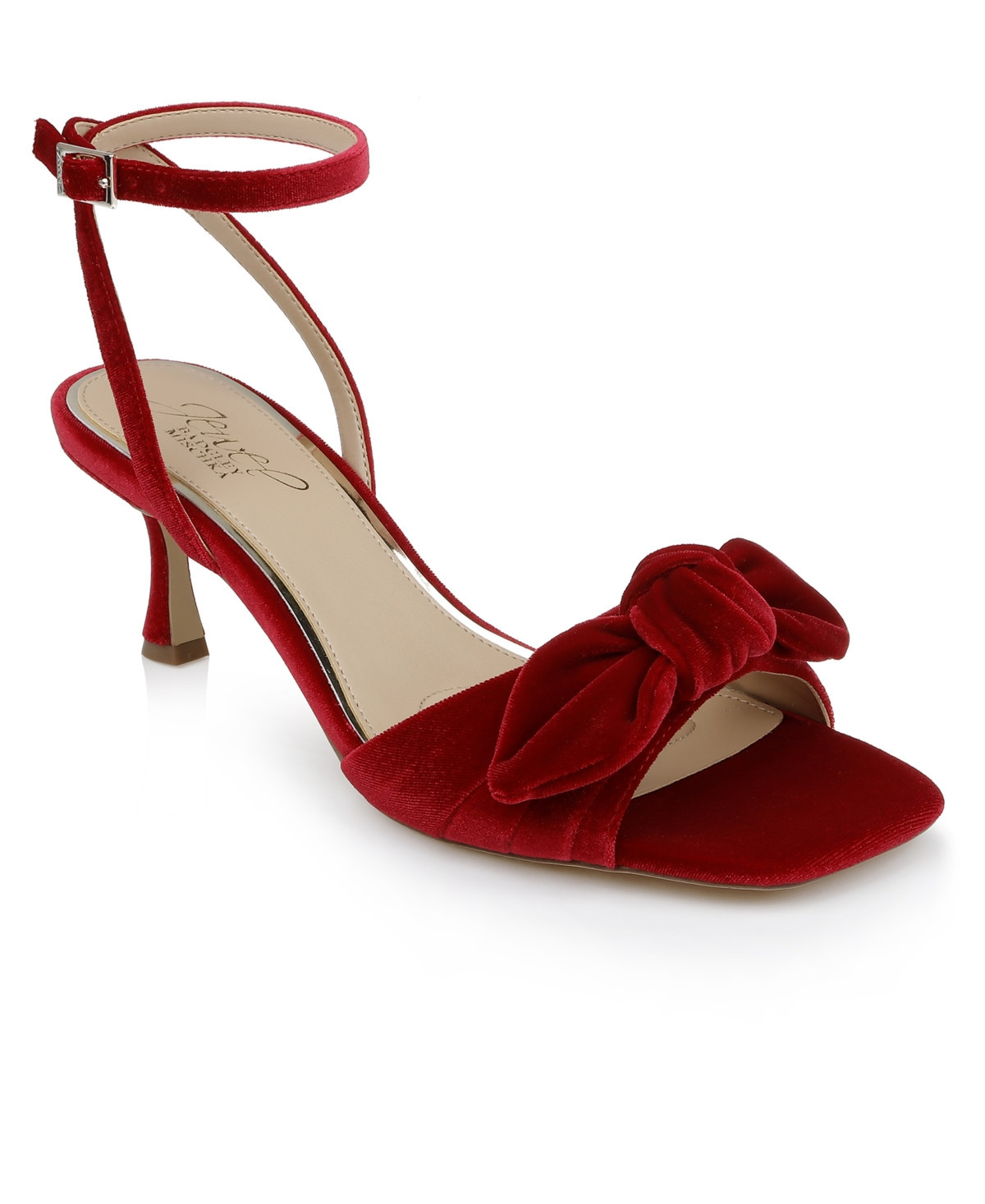 Jewel Badgley Mischka Women's Emeli Bow Square Toe Sandals - Red Velvet | Macy's