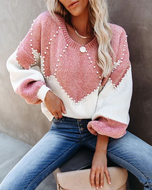 Vivianna Embellished Chenille Sweater - Pink | VICI Collection