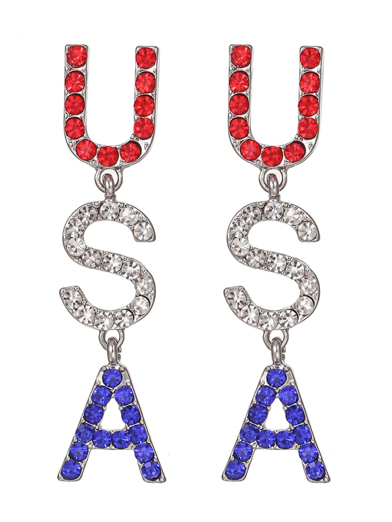 Independence Day USA Letter Crystal Drop Earrings | SHEIN