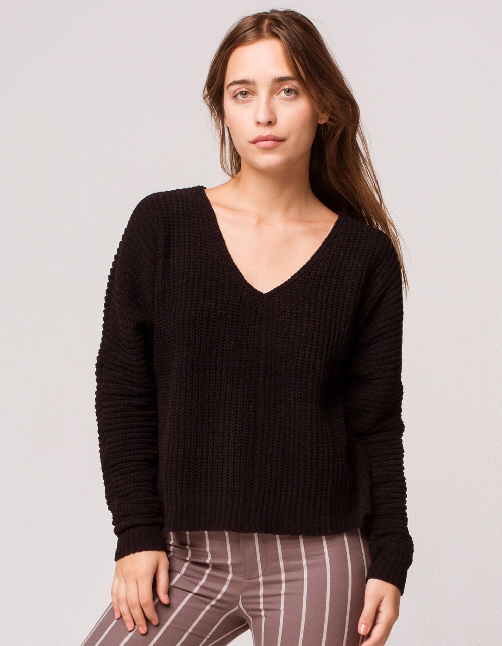 FULL TILT Essentials V-Neck Dolman Black Crop Sweater | Tillys