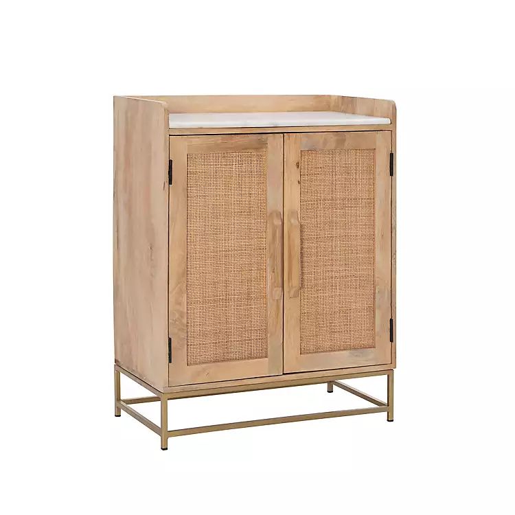 New! Natural Marble Rattan Front Bar Cabinet | Kirkland's Home