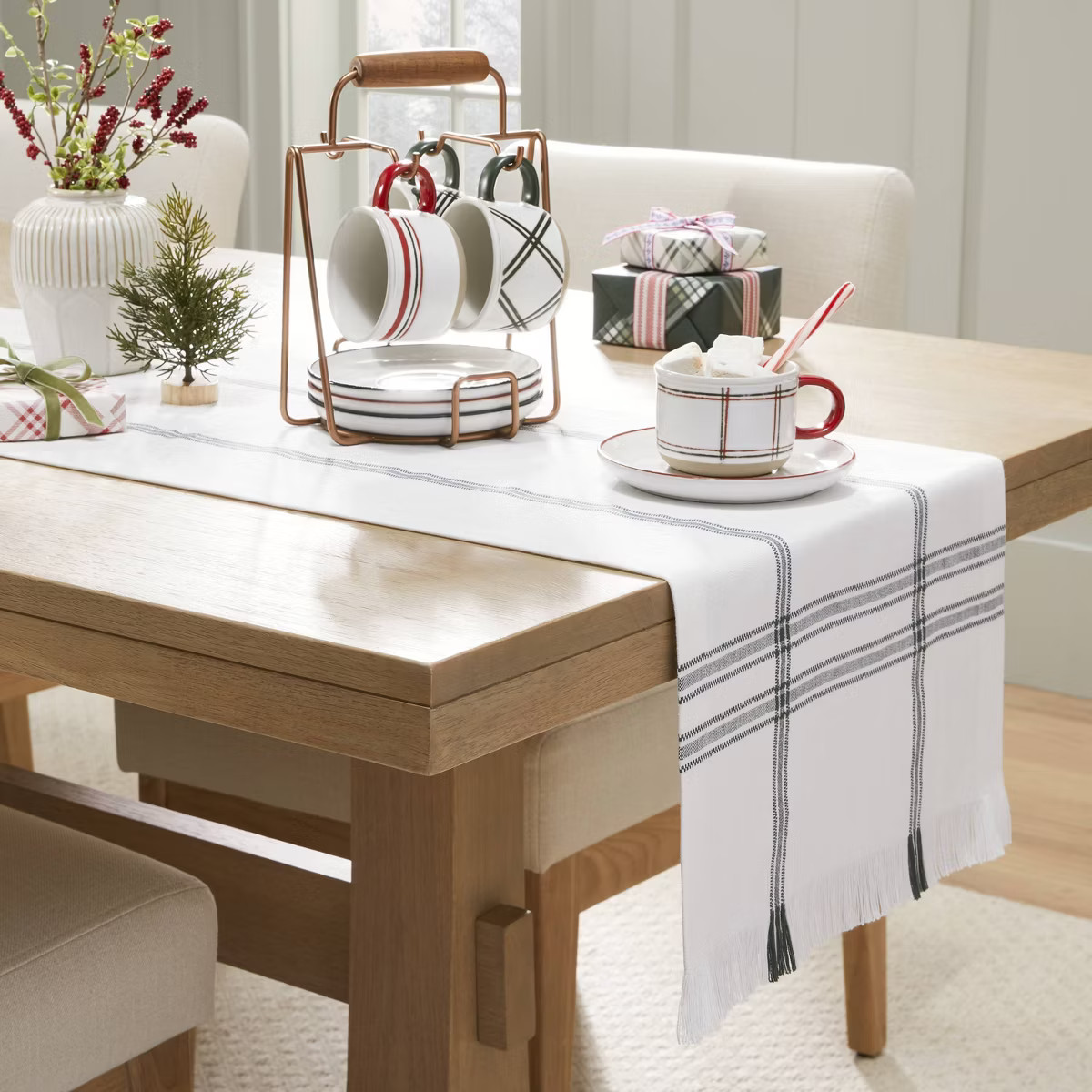 14"x72" Textured Stripe Table Runner Cream/Green - Hearth & Hand™ with Magnolia | Target
