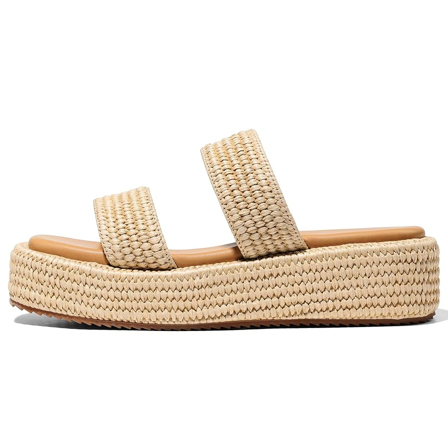 Erocalli Platform Sandals Women Cute Wedge Espadrilles Slip on Summer Beach Raffia Vacation Sanda... | Amazon (US)