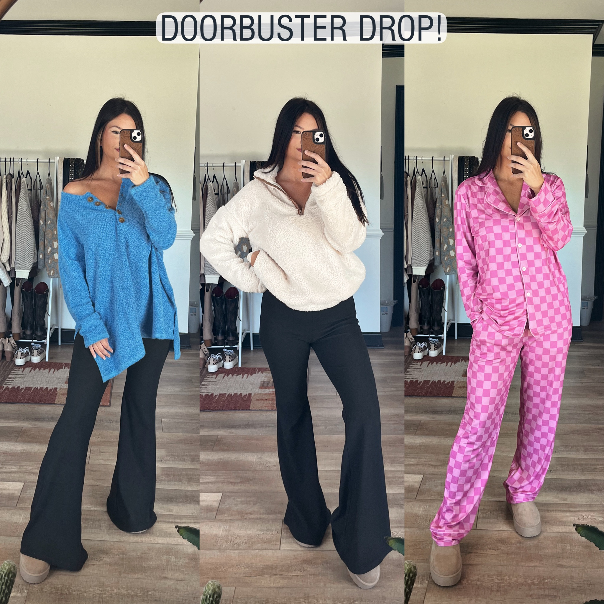 Comfy cozy looks on super sale! Doorbuster drop at pink lily! No discount code needed for these pieces but LORI saves you 25% on other full priced items. Wearing xs in all! 

#LTKHoliday #LTKCyberWeek #LTKFindsUnder50