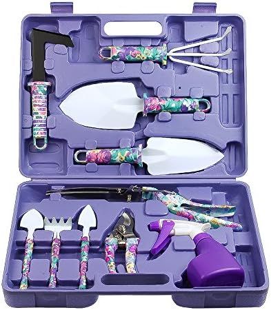 Garden Tools Set, JUMPHIGH 10 Pieces Gardening Tools with Purple Floral Print, Ergonomic Handle T... | Amazon (US)