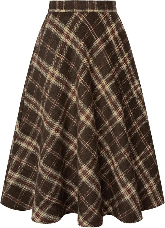 Belle Poque Women Plaid Skirt with Pockets Midi Length High Elastic Waisted Vintage A Line Fall W... | Amazon (US)