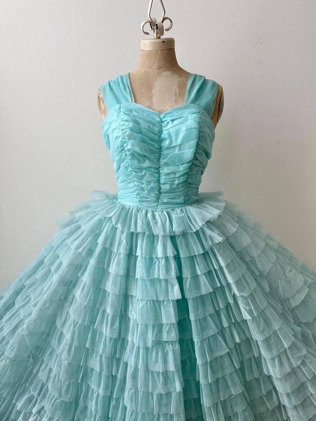 Vintage 1950s 1960s Blue Chiffon Tiered Gown | Cupcake Prom Dress | Etsy (US)