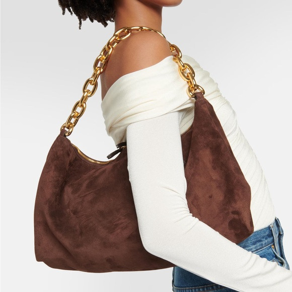 KHAITE Chocolate Suede Bag with Gold Chain | Poshmark