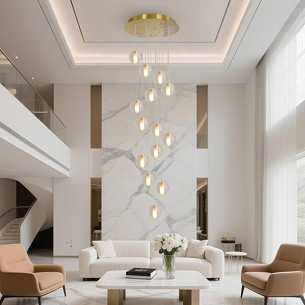 Gold 14 Lights Bubble Staircase Chandelier for High Ceiling, Dimmable Modern Crystal Raindrop Lar... | Amazon (US)