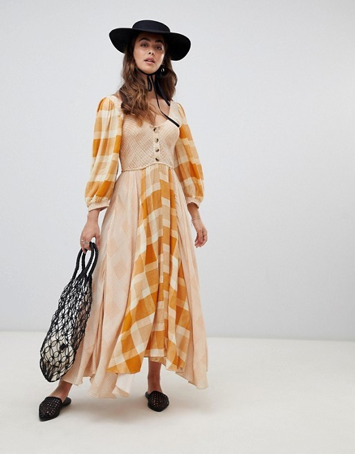 Free People Old Friends checked button front maxi dress | ASOS US