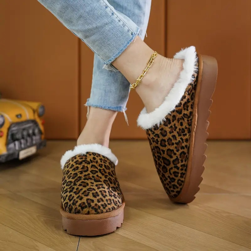 Women's Leopard Pattern Fuzzy Shoes Slip On Soft Sole - Temu | Temu Affiliate Program