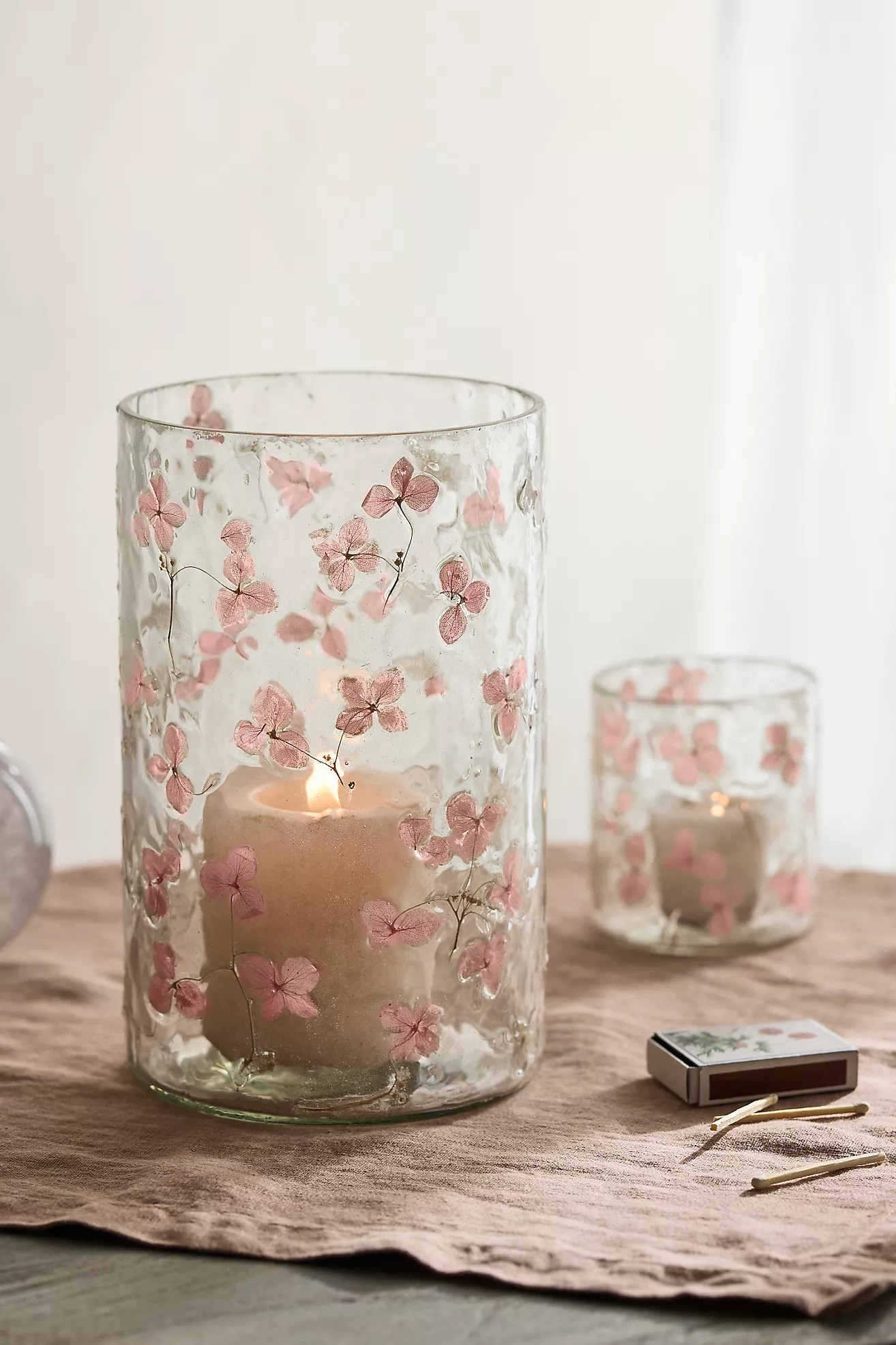 Pressed Hydrangea Glass Hurricane | Anthropologie (US)