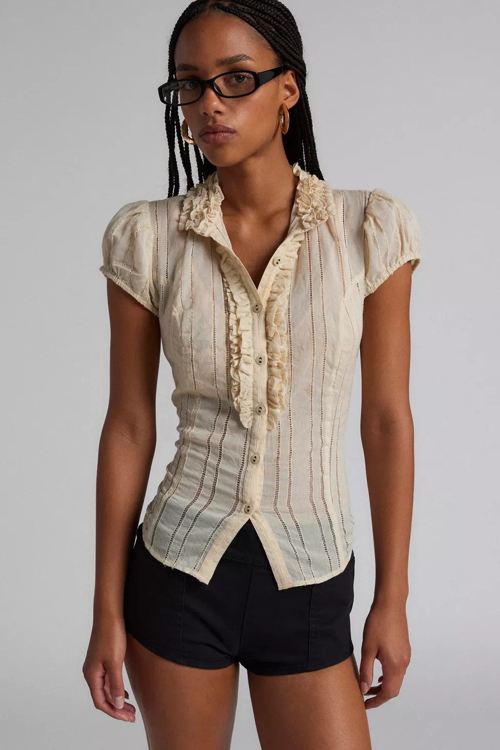 Kimchi Blue Evelyn Short Sleeve Slim Blouse | Urban Outfitters (US and RoW)