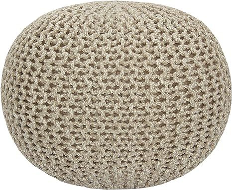 COTTON CRAFT - Hand Knitted Cable Style Tweed Dori Pouf - Natural - Floor Ottoman - Cotton Braid ... | Amazon (US)