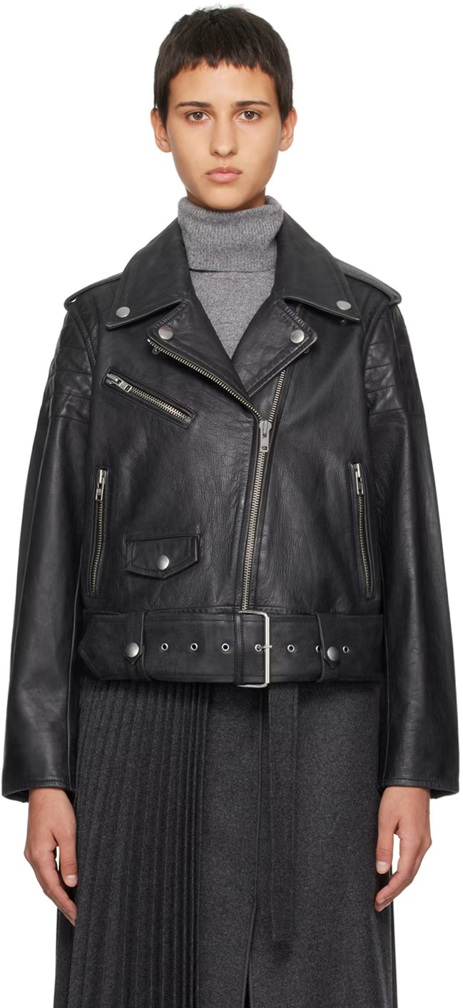 Black Icon MC Biker Leather Jacket | SSENSE