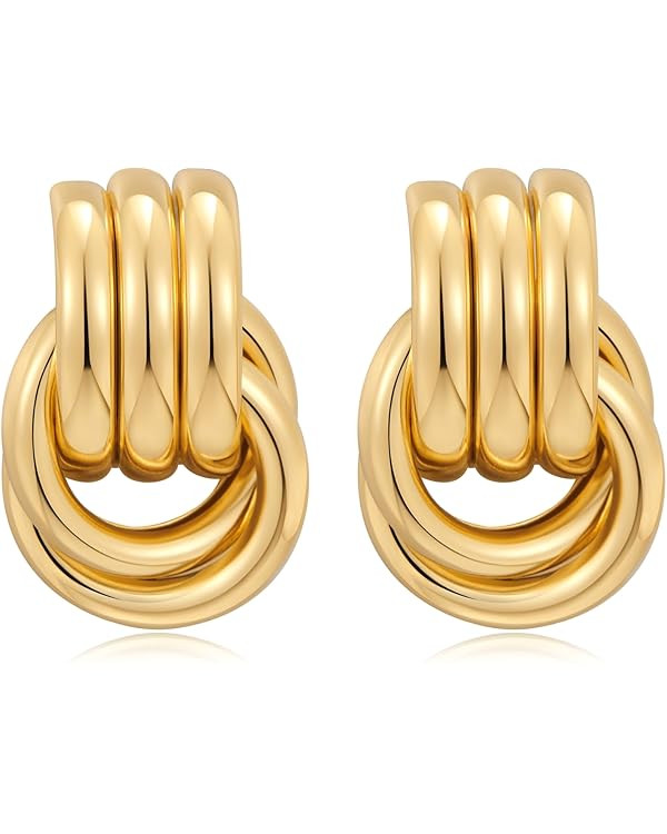 AOLIMI Chunky Gold Earrings Large Knot Earrings Geometric Dangle Drop Earrings for Women Gift | Amazon (CA)