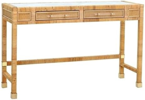 Pemberly Row Contemporary Rattan Glass Top Desk in Natural Finish | Amazon (US)