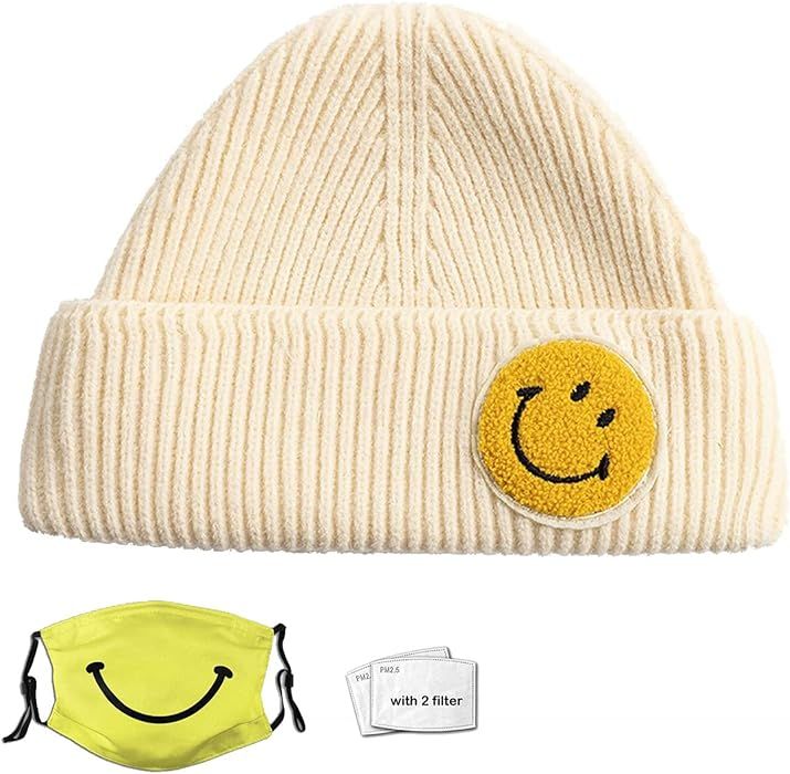 Evereross Smiley Face Beanie Hat for Men Women Fashion Winter Ski Warm and Comfortable Toboggan Cuff | Amazon (US)
