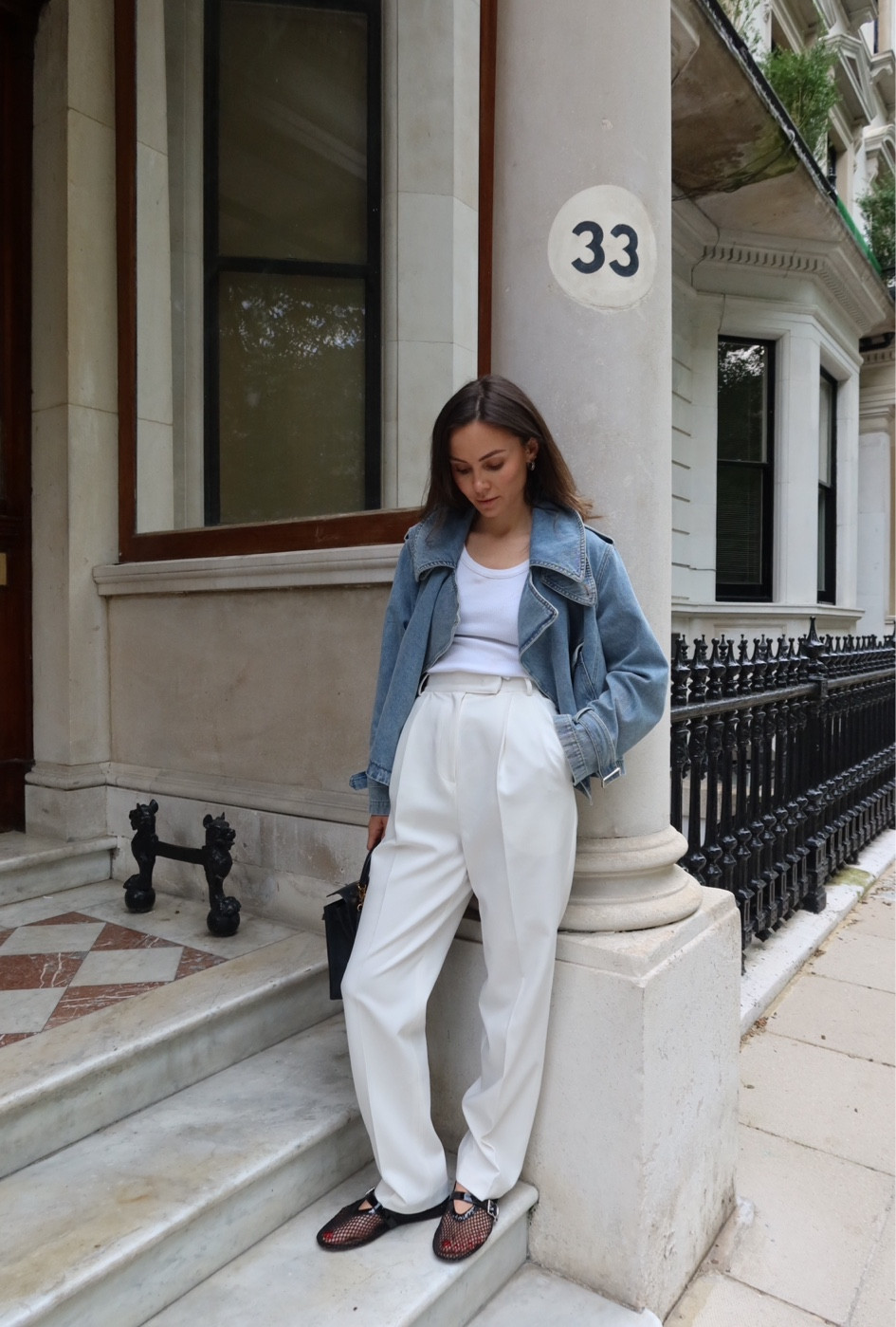 Jane and tash, Agolde, the frankie shop, Alaia, transitional outfit, spring outfit, denim jacket, white trousers, white tank top, mesh ballet flats, wide leg trousers, spring outfits 

#LTKspring #LTKeurope #LTKstyletip