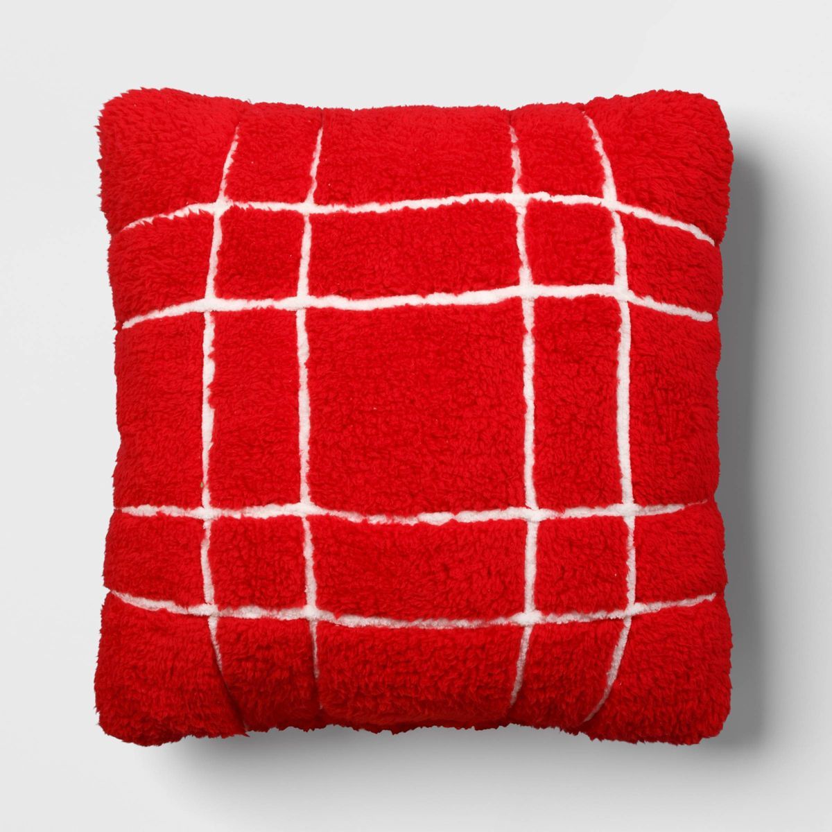 Faux Shearling Plaid Christmas Square Throw Pillow Cover Red - Wondershop™ | Target