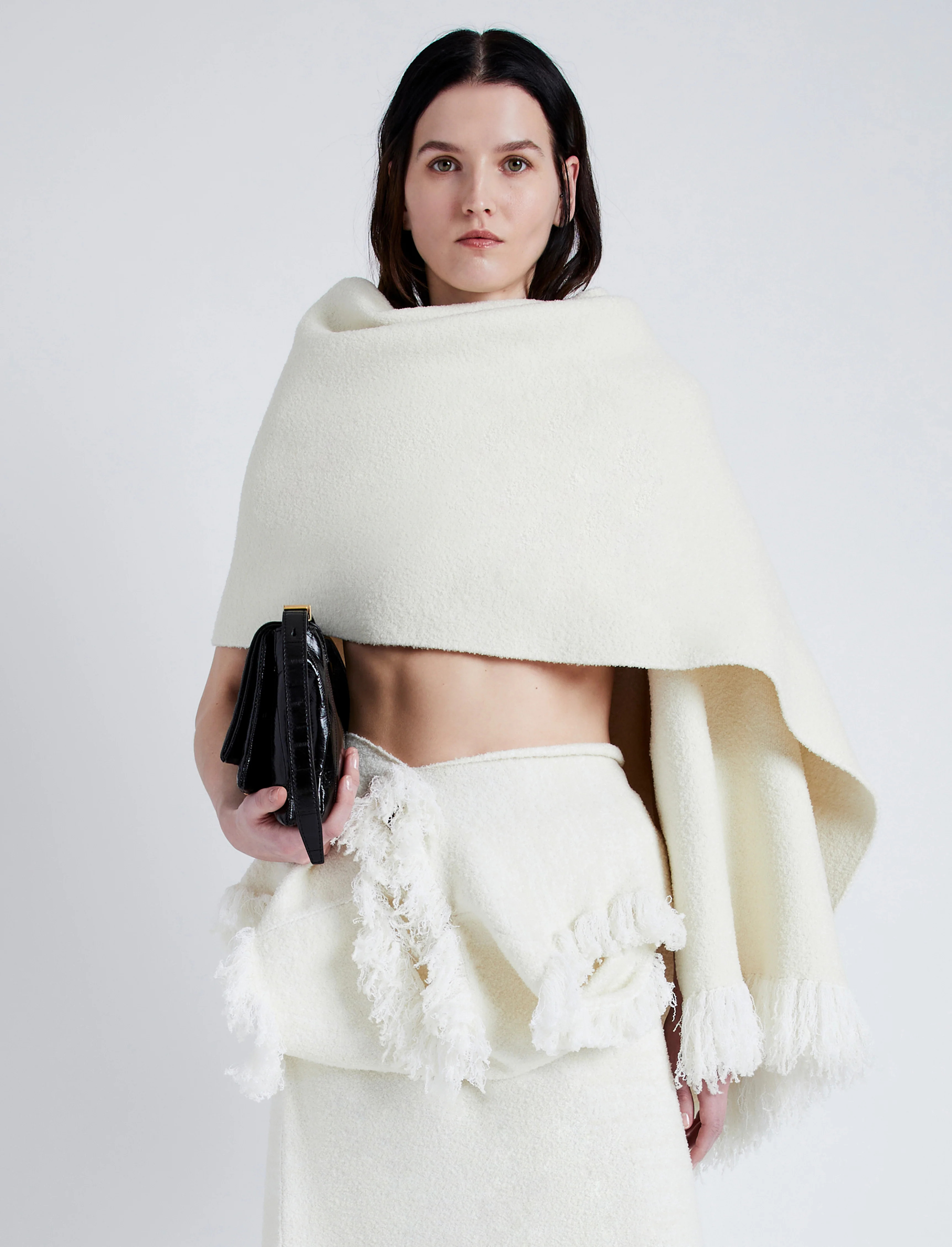 Proenza Schouler Shawl in Textured Knits - Ivory | Proenza Schouler Official Site | Proenza Schouler LLC