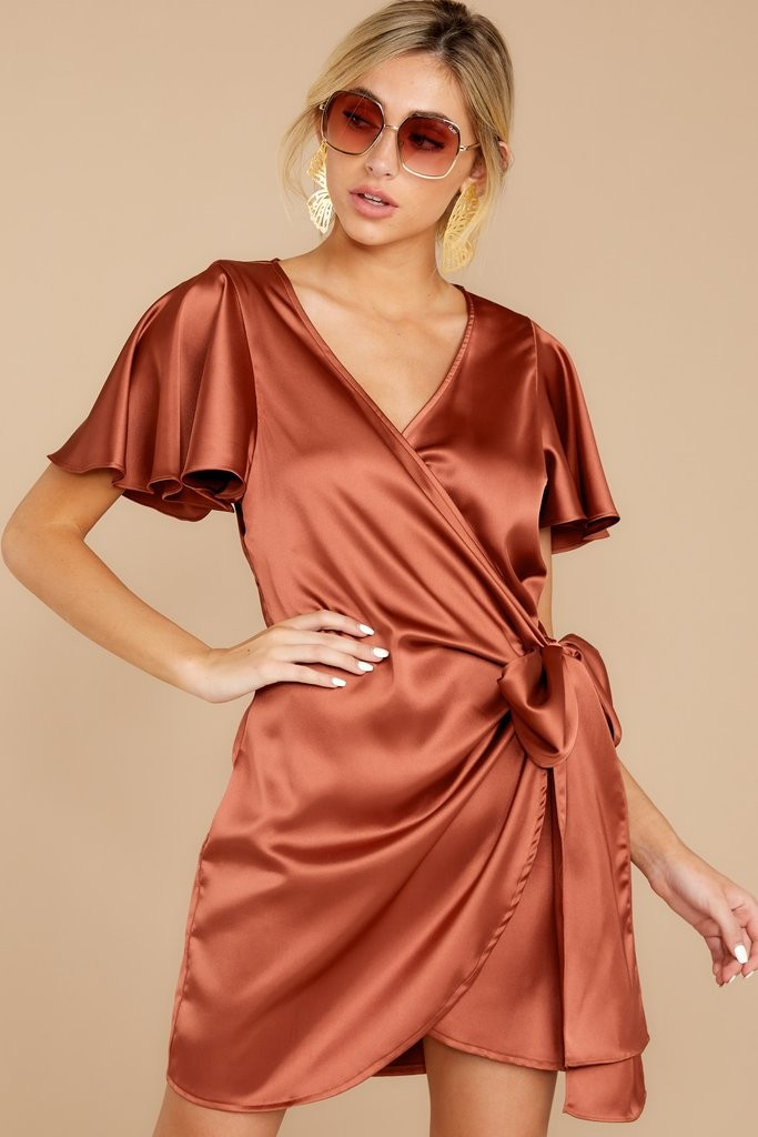 Make Your Move Cinnamon Wrap Dress | Red Dress 