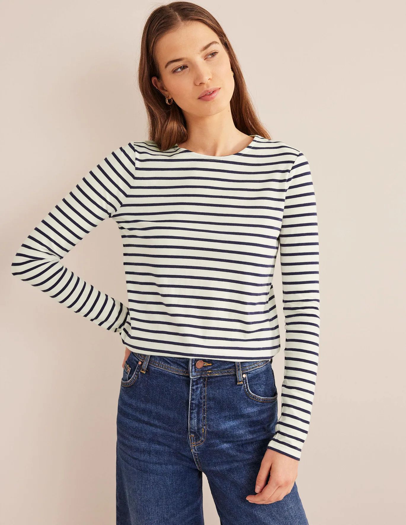 Relaxed Long Sleeve Breton Top - Ivory / Navy Stripe | Boden (US)