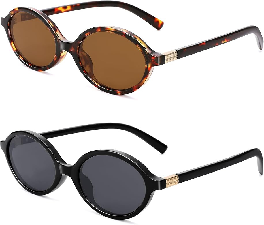 NULOOQ Retro Oval Sunglasses for Women 90s Trendy Vintage Small Round Sunnies Shades | Amazon (US)