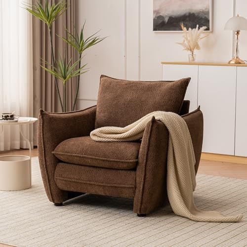 ENYLAY Oversized Accent Chair, Modern Single Sofa Cloud Chair with Removable Pillow, Deep Seat Comfy Armchair for Living Room Bedroom Reading Nook - Upholstered Lounge Chair (Brown) | Amazon (US)
