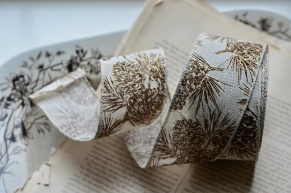 10 Yard Roll Glittery Pine Cone 2 1/2 Wired Ribbon - Etsy | Etsy (US)