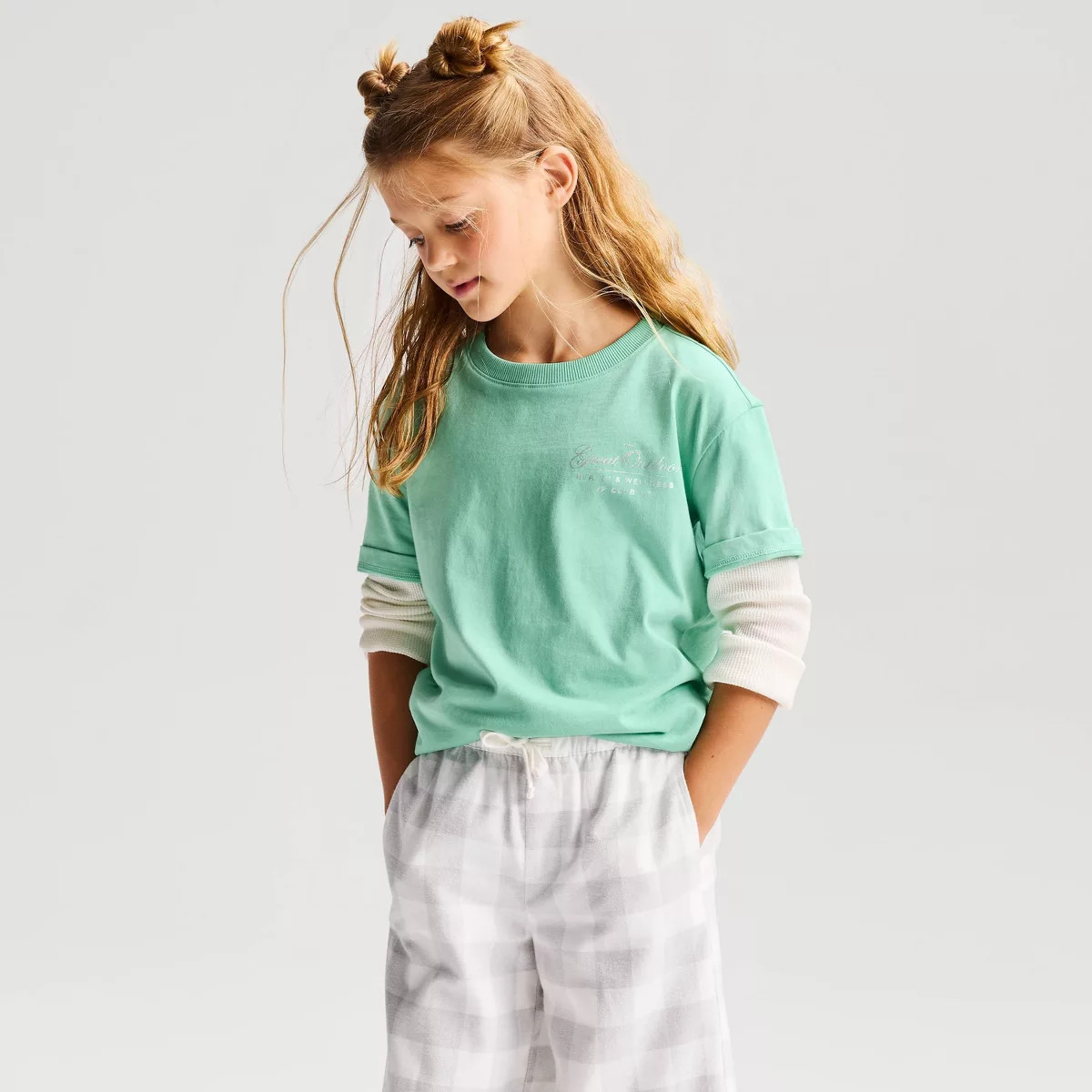 Girls' Twofer Long Sleeve Relaxed Fit 'Great Outdoors' Graphic T-Shirt - Cat & Jack™ Green XS | Target
