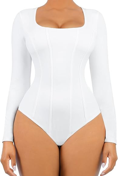 FeelinGirl Bodysuit for Women Tummy Control Long/Short Sleeve Thong Tops Square Neck Body Suit Go... | Amazon (US)