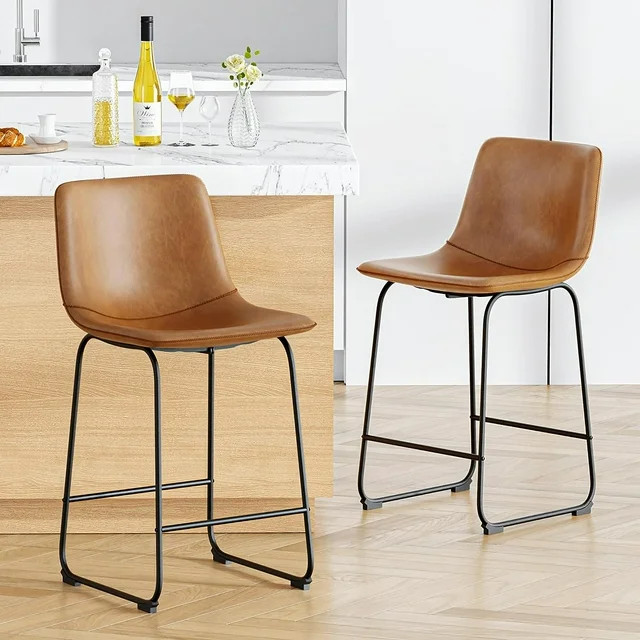 YaFiti Barstools 26'' PU Leather Counter Height Bar Stools Set of 2 with Back Modern Armless Chai... | Walmart (US)