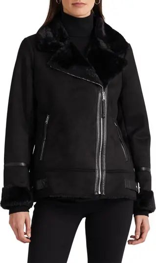 Lauren Ralph Lauren Faux Shearling & Faux Leather Moto Jacket | Nordstrom | Nordstrom