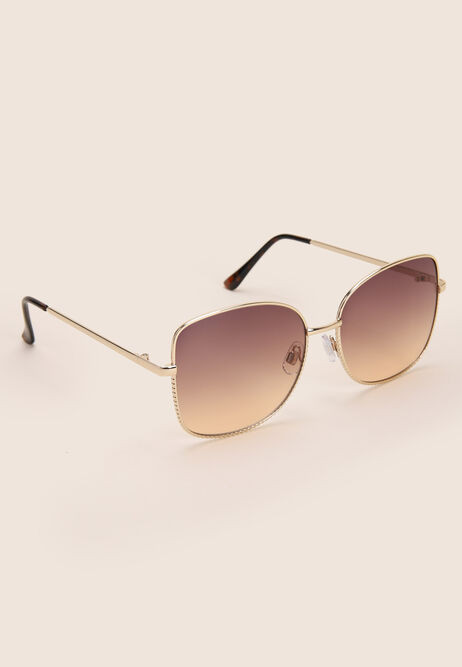Womens Gold Rectangle Frame Sunglasses | Peacocks