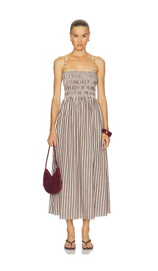 PISTOLA Bianca Shirred Dress in Brown. - size S | Revolve Clothing (Global)