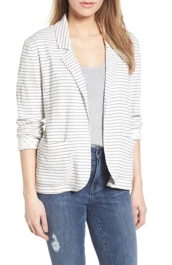 Petite Women's Caslon Crinkle Stretch Cotton Lined Blazer, Size XX-Small P - Ivory | Nordstrom