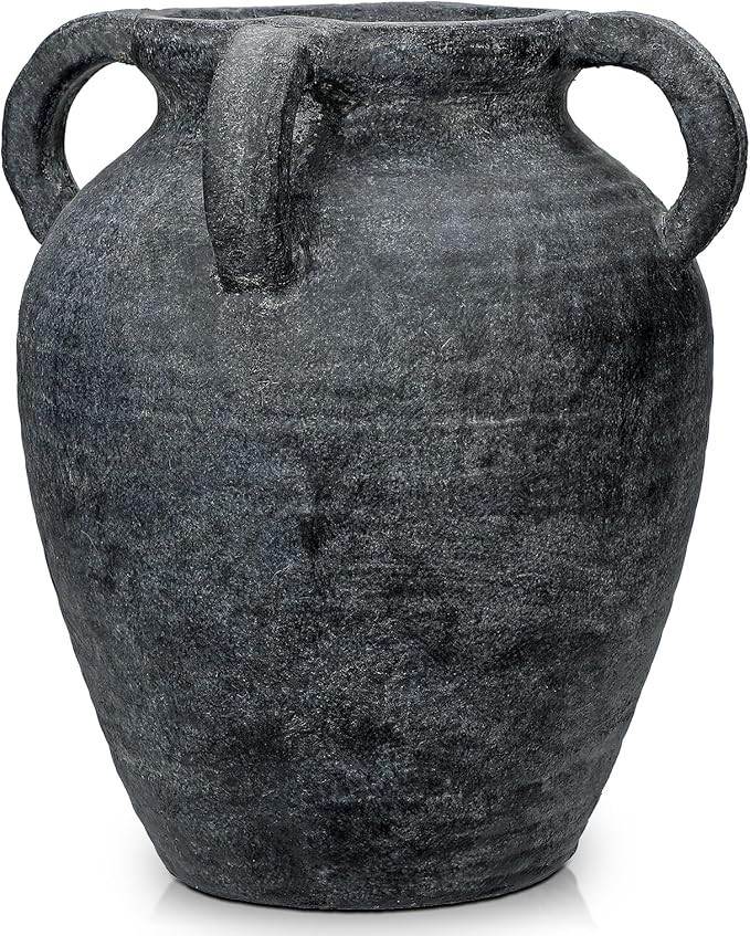 Handmade Flower Vase, 12" Tall Terracotta Vase, Vintage Black Ceramic vase, Rustic Antique Decor ... | Amazon (US)