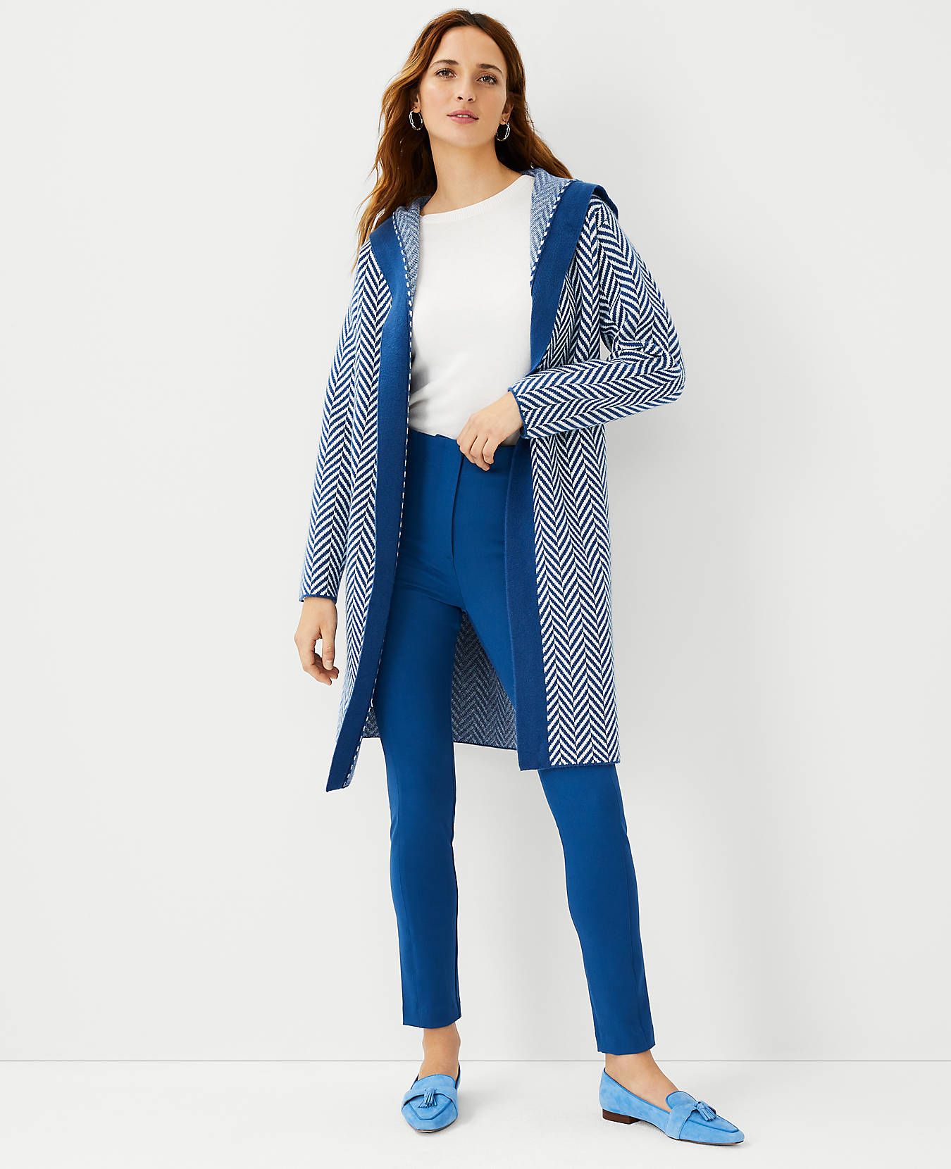 Herringbone Hooded Open Cardigan | Ann Taylor (US)