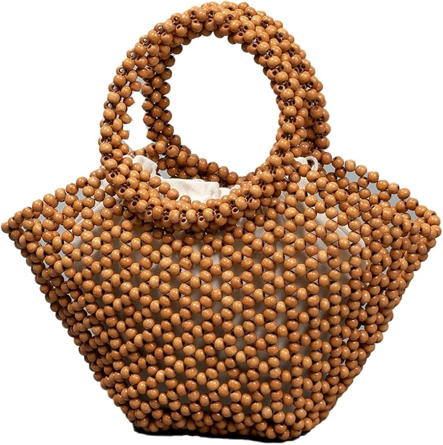 Molodo Wooden Bead Purses for Women Trendy Handmade Handbag Clutch Bags for Beach Vacation | Amazon (US)