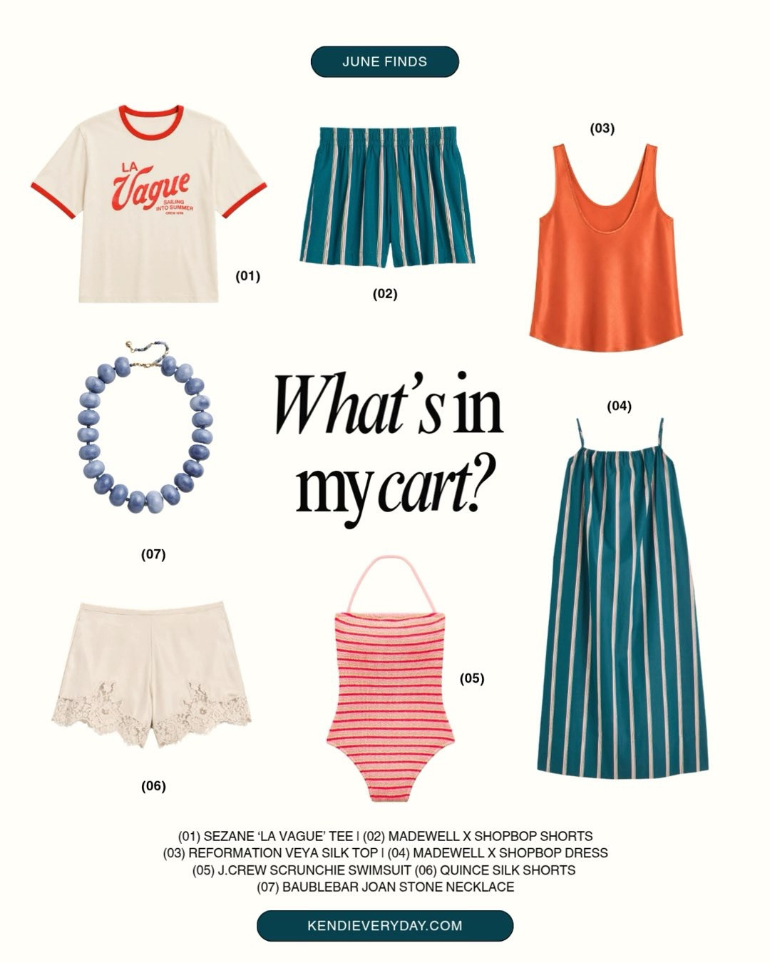 What's in my cart this month! Some favorites from @Madewell @Reformation @BaubleBar @JCrew and @Quince! 

 