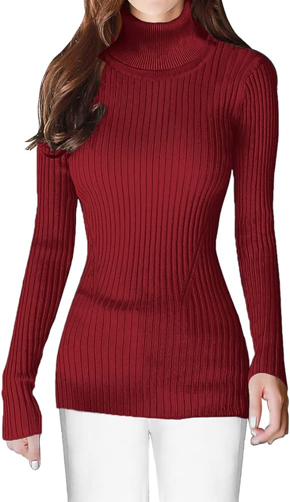 v28 Turtleneck Ribbed Sweaters for Women Cute Sexy Knitted Warm Fitted Sweater | Amazon (US)
