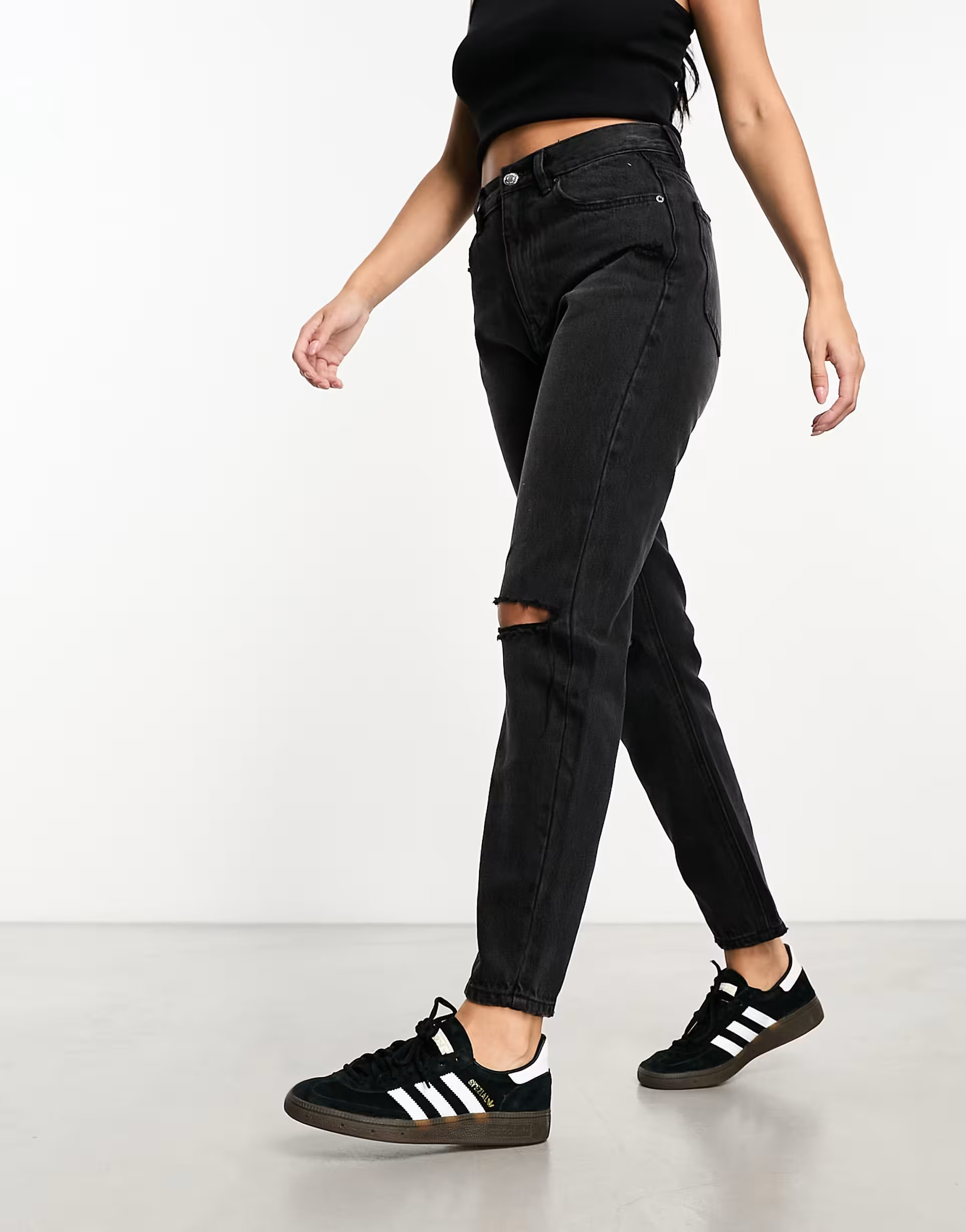 Pull&Bear mom jean with rip in black | ASOS (Global)