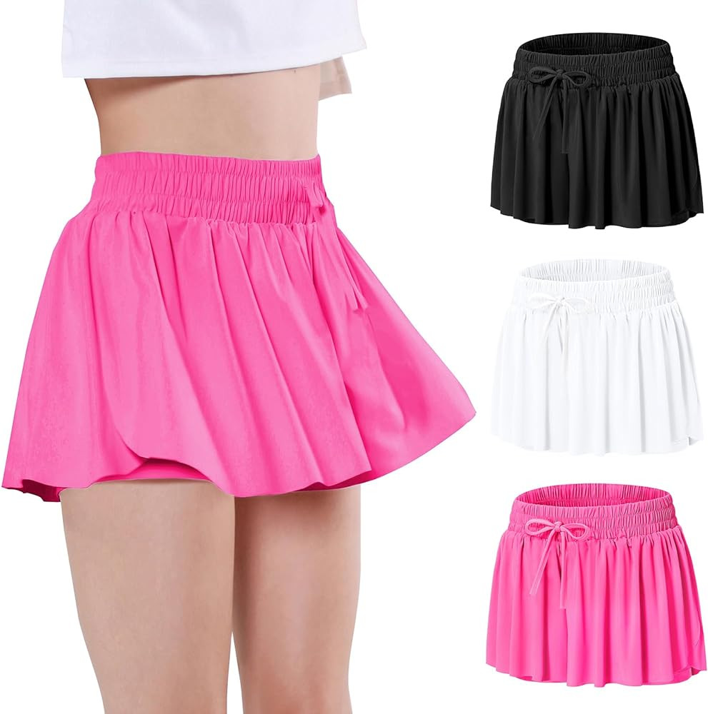 EXARUS Girls Butterfly Shorts Flowy Athletic 2 in 1 Dance Tennis Cheer Skirt Running Preppy Sport... | Amazon (US)