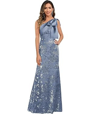 Sequin Mother of The Bride Dresses for Women One Shoulder Lace Mermaid Long Evening Formal Gowns ... | Amazon (US)