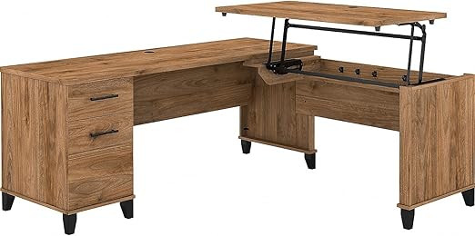 Bush Furniture Somerset 3 Position Sit to Stand L Shaped Desk, 72W, Fresh Walnut | Amazon (US)