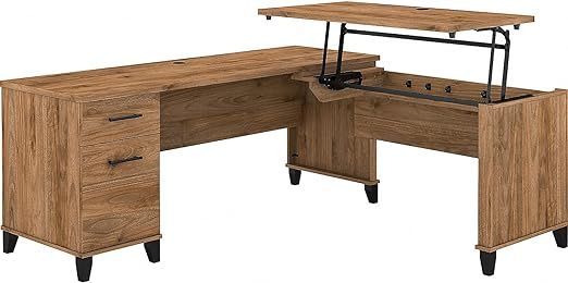 Bush Furniture Somerset 3 Position Sit to Stand L Shaped Desk, 72W, Fresh Walnut | Amazon (US)