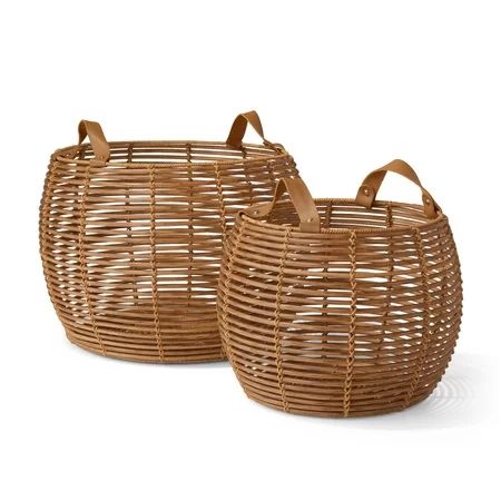 MoDRN Naturals Poly Rattan Basket with Leather Handle, Set of 2 | Walmart (US)