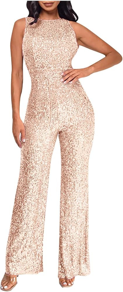 Sinzelimin Women Cocktail Party Romper Fashion Sequin Clubwear Jumpsuit Sexy Off Shoulder Sleevel... | Amazon (US)